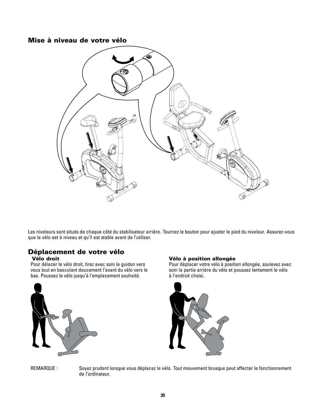 Schwinn 120 manual Mise à niveau de votre vélo, Déplacement de votre vélo, Vélo droit, Vélo à position allongée 