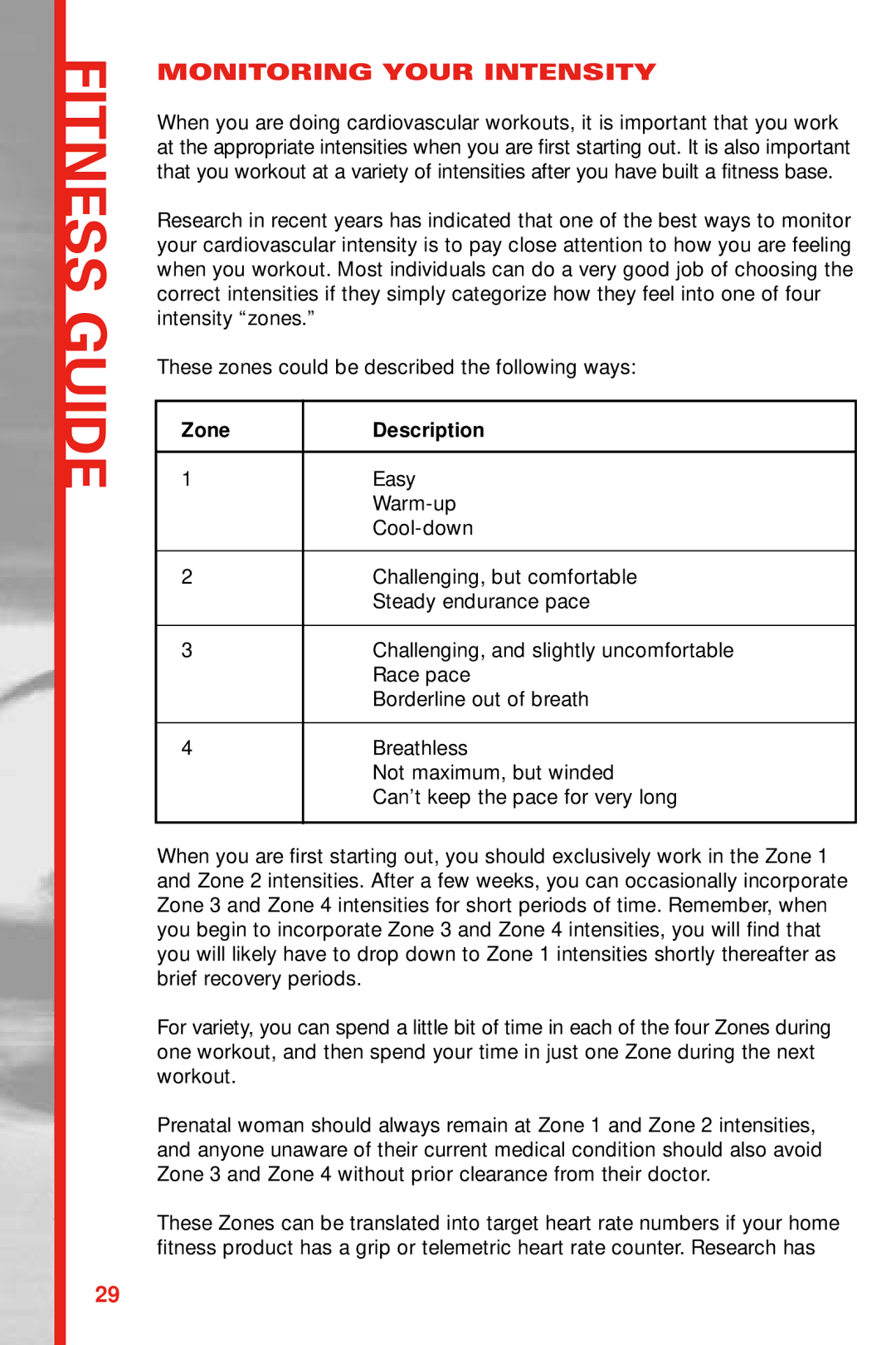 Schwinn 122, 222 manual Monitoring Your Intensity, Zone Description 
