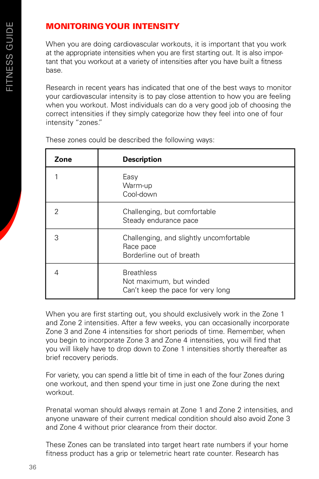 Schwinn 131 Upright manual Monitoring Your Intensity, Zone Description 