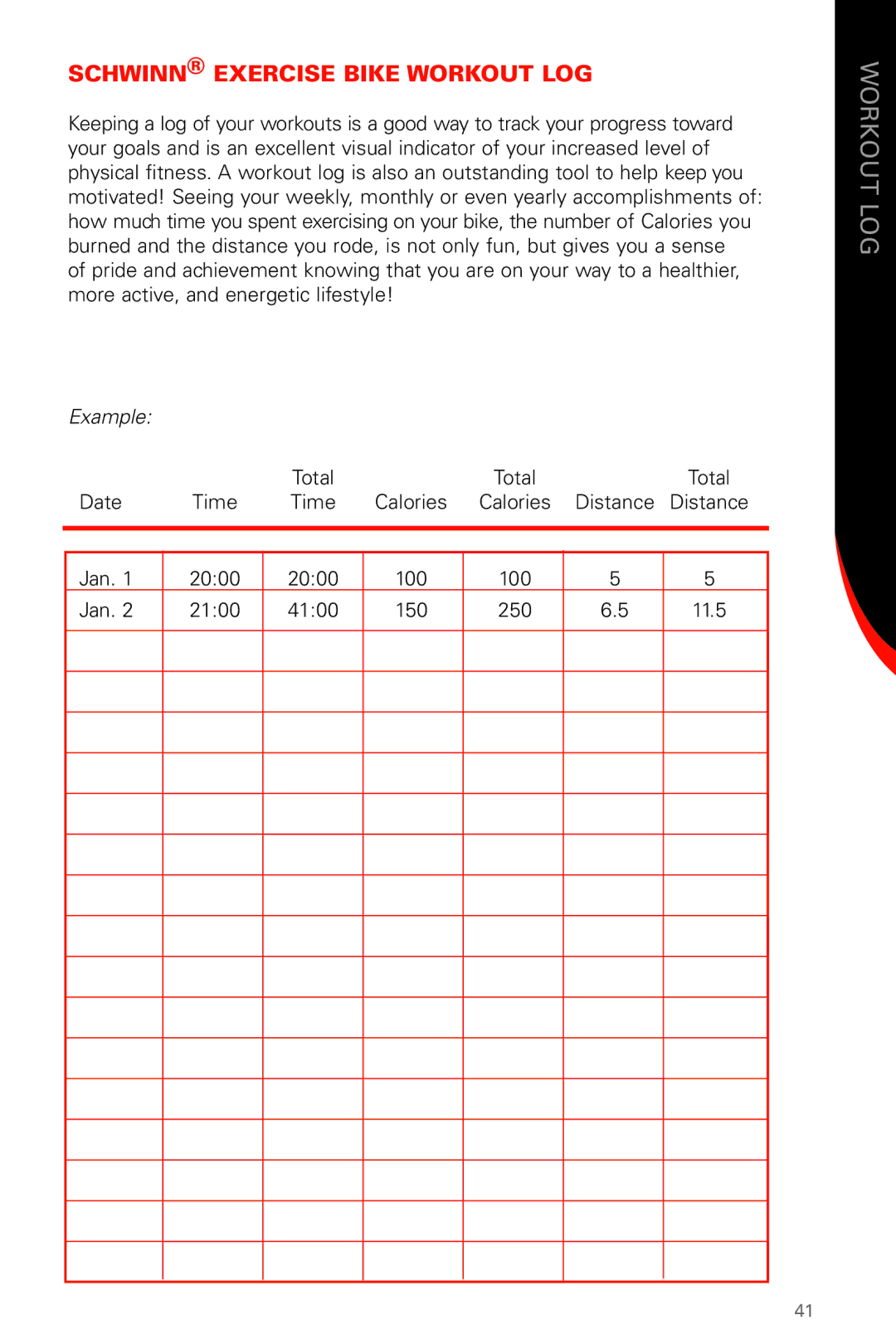 Schwinn 131 Upright manual Schwinn Exercise Bike Workout LOG 