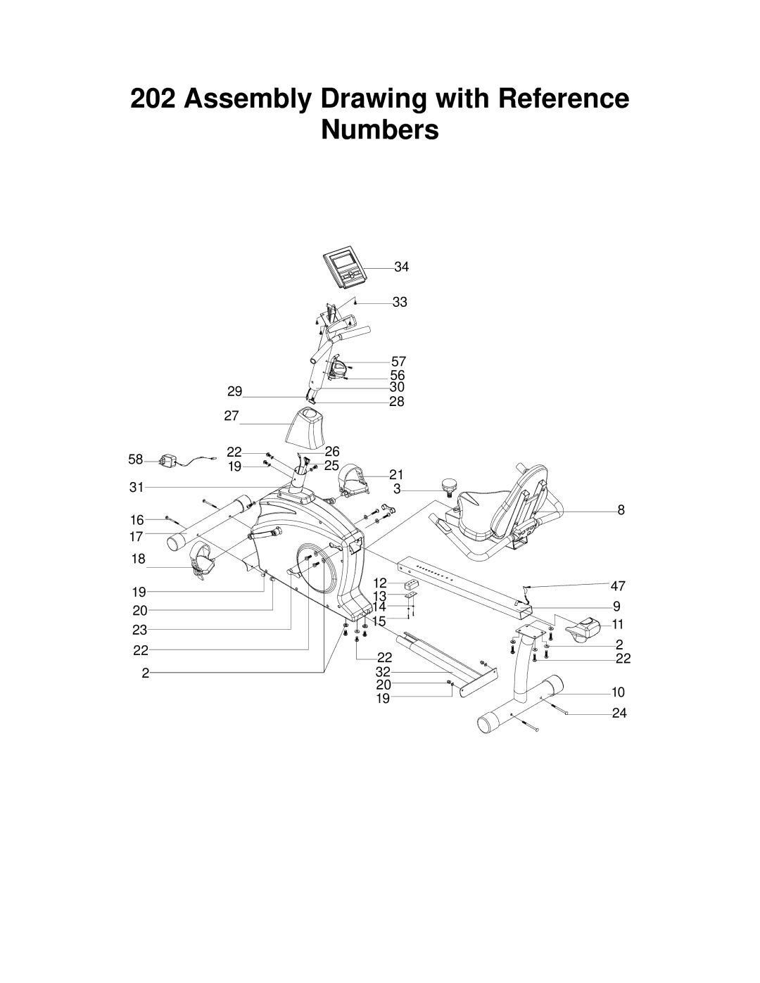 Schwinn 202 manual Assembly Drawing with Reference Numbers 