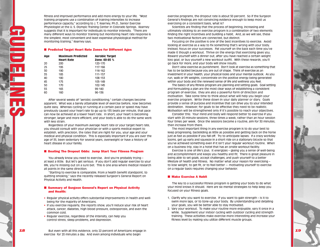 Schwinn 207P, 107P manual Predicted Target Heart Rate Zones for Different Ages, Make Exercise a Habit 