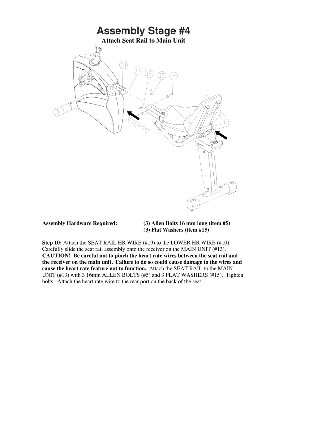 Schwinn 212 manual Assembly Stage #4, Flat Washers item #15 