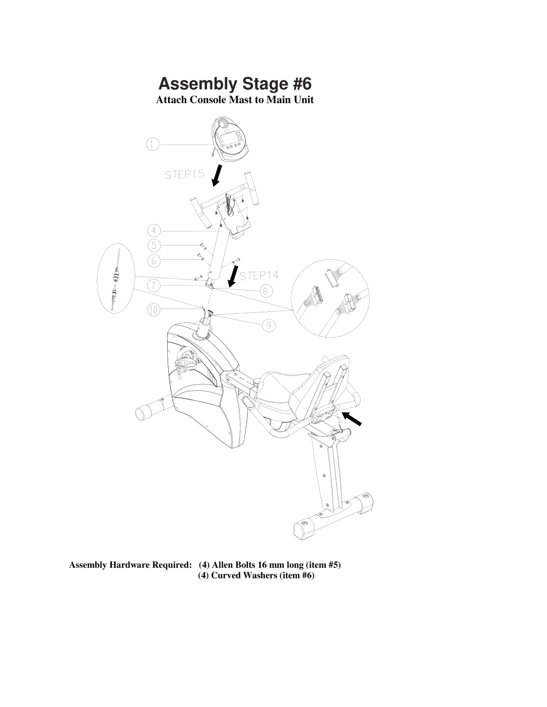 Schwinn 212 manual Assembly Stage #6, Attach Console Mast to Main Unit 
