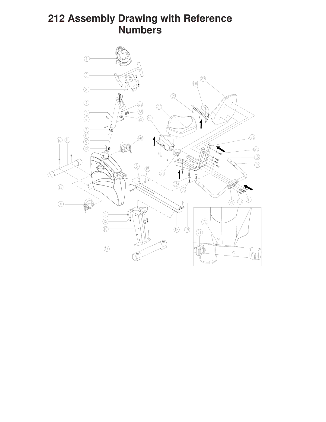 Schwinn 212 manual Assembly Drawing with Reference Numbers 