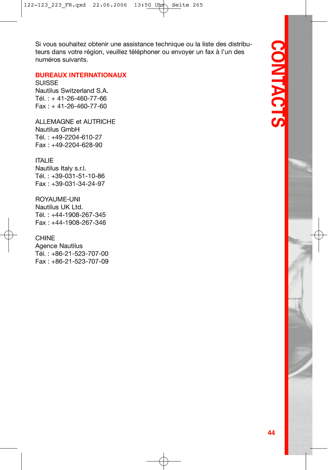 Schwinn 123, 223, 122 manual Bureaux Internationaux 