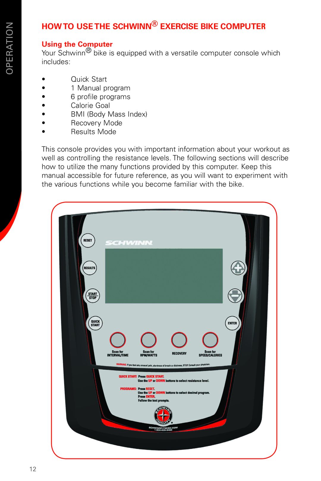 Schwinn 230, 130 manual How to USe the Schwinn Exercise Bike Computer, Using the Computer 