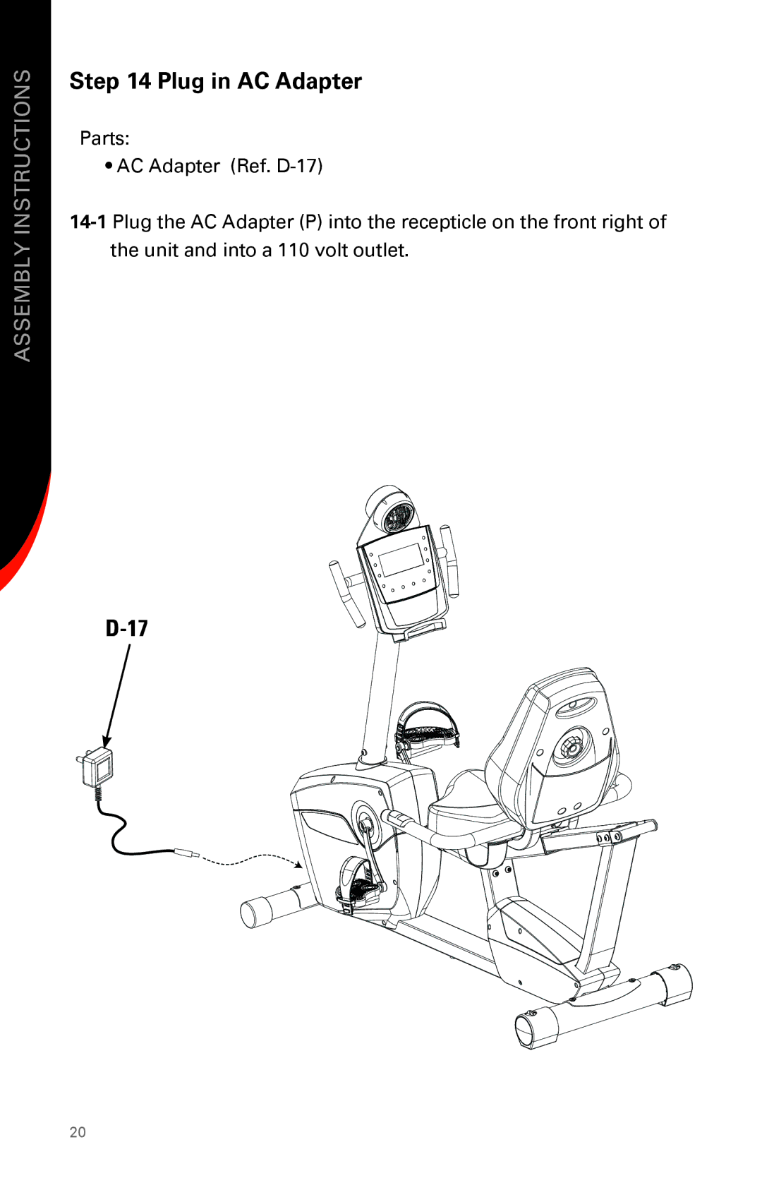 Schwinn 231 manual Plug in AC Adapter 