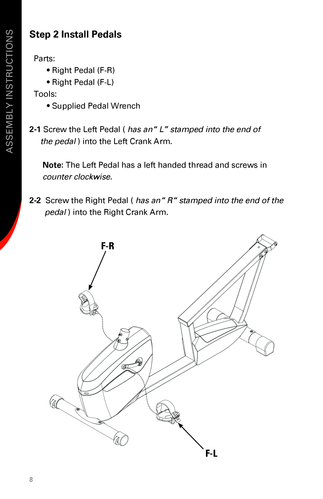 Schwinn 231 manual Install Pedals 