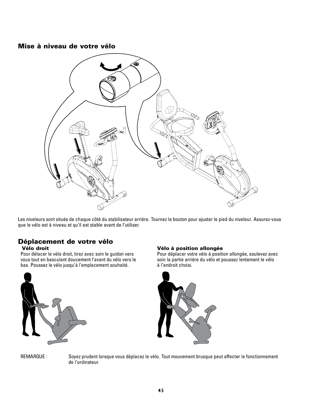 Schwinn 140, 240 manual Mise à niveau de votre vélo, Déplacement de votre vélo, Vélo droit, Vélo à position allongée 