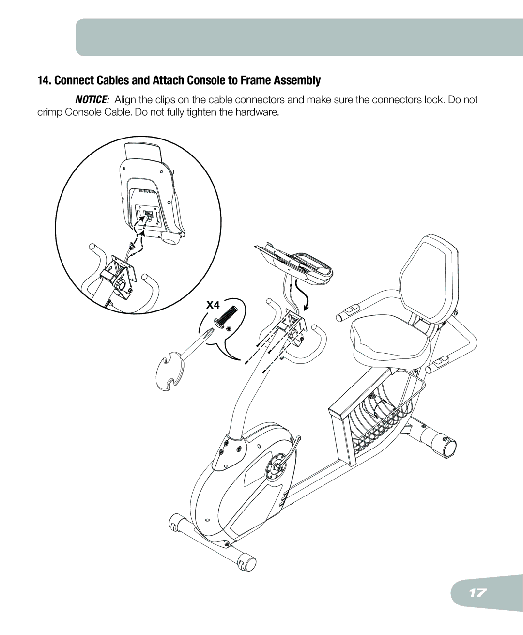 Schwinn 250 schwinn manual Connect Cables and Attach Console to Frame Assembly 