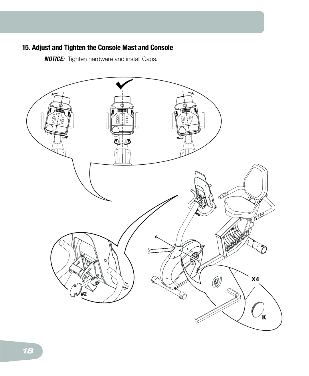 Schwinn 250 schwinn manual Adjust and Tighten the Console Mast and Console 