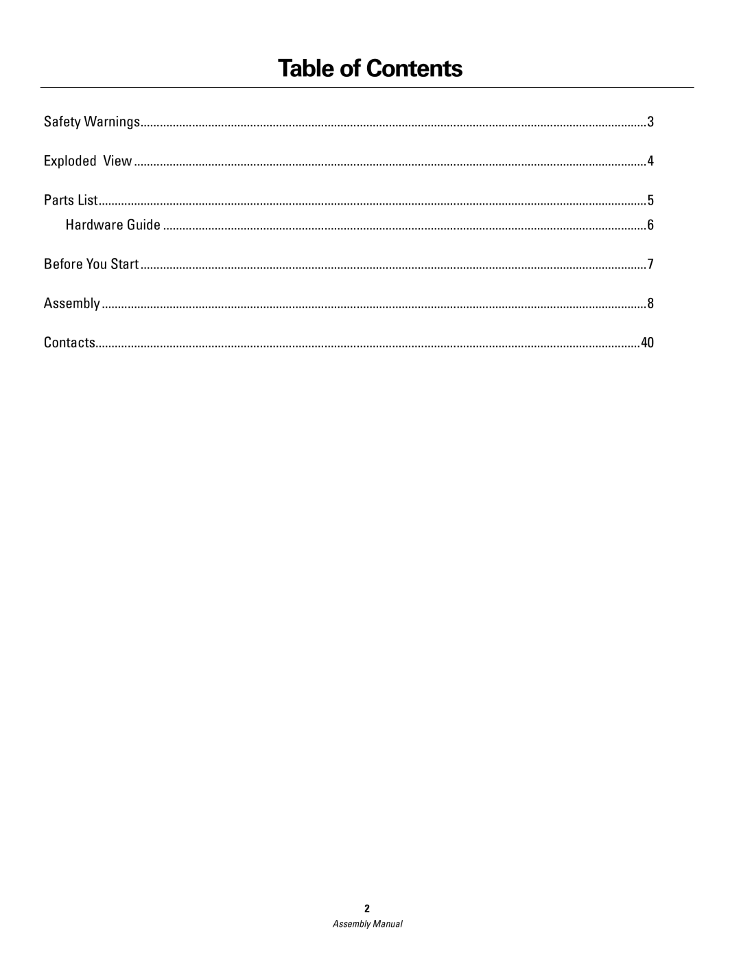 Schwinn 420 manual Table of Contents 