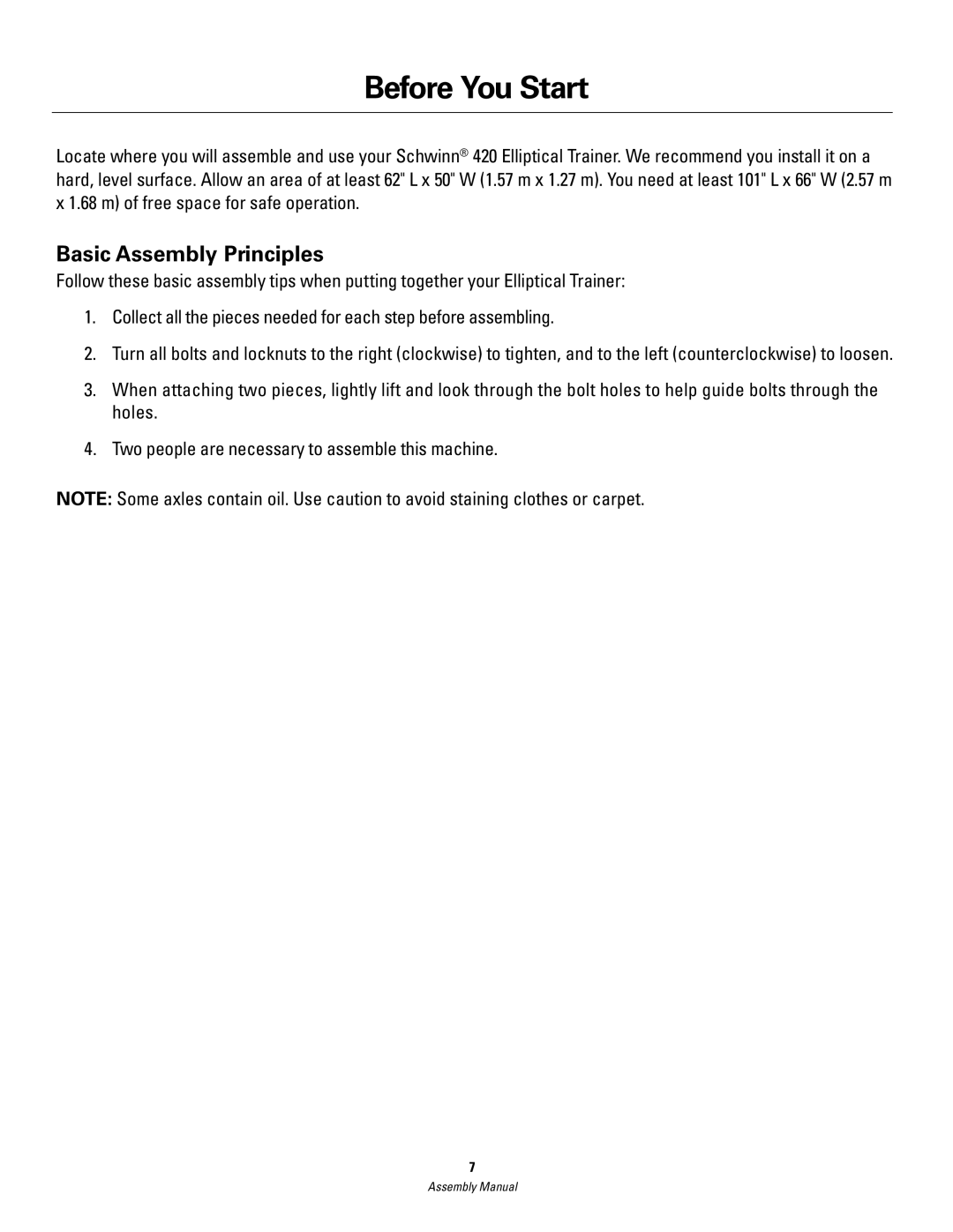 Schwinn 420 manual Before You Start, Basic Assembly Principles 