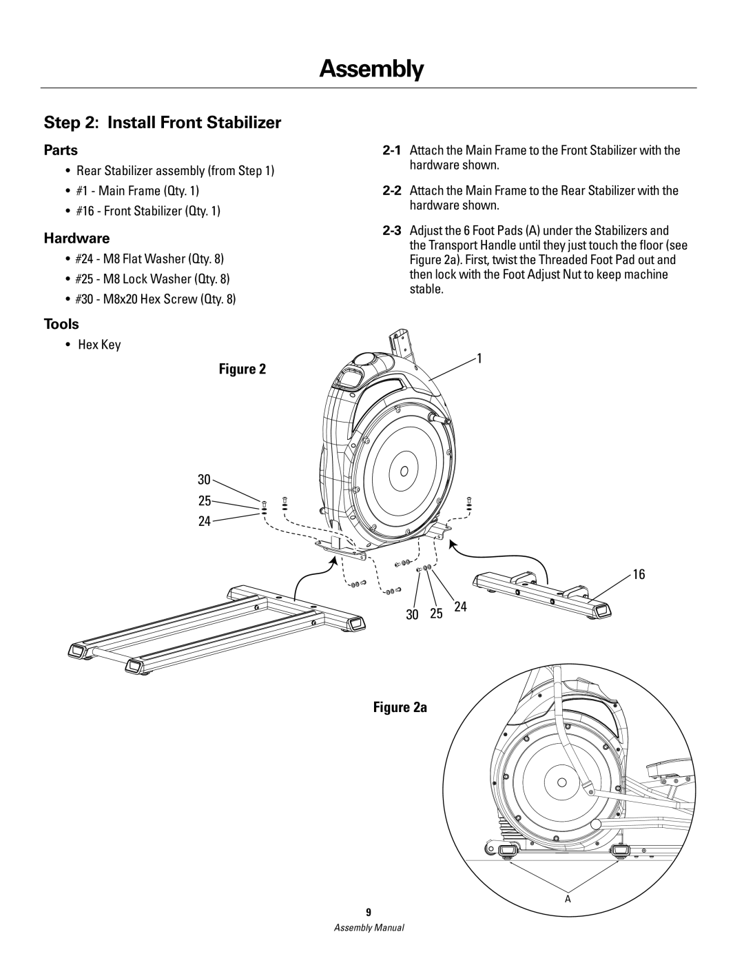 Schwinn 420 manual Install Front Stabilizer 