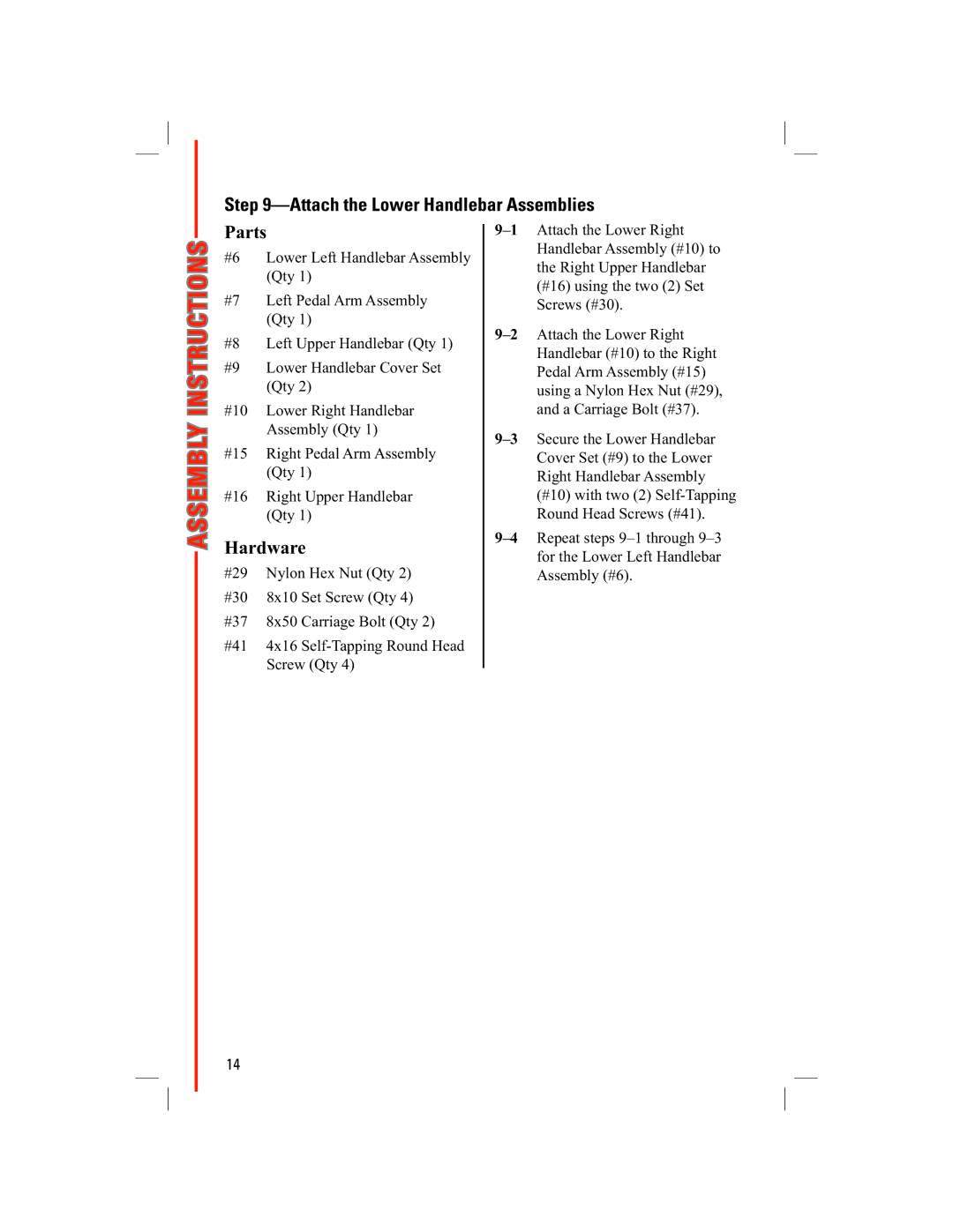 Schwinn 438 manual Attach the Lower Handlebar Assemblies 