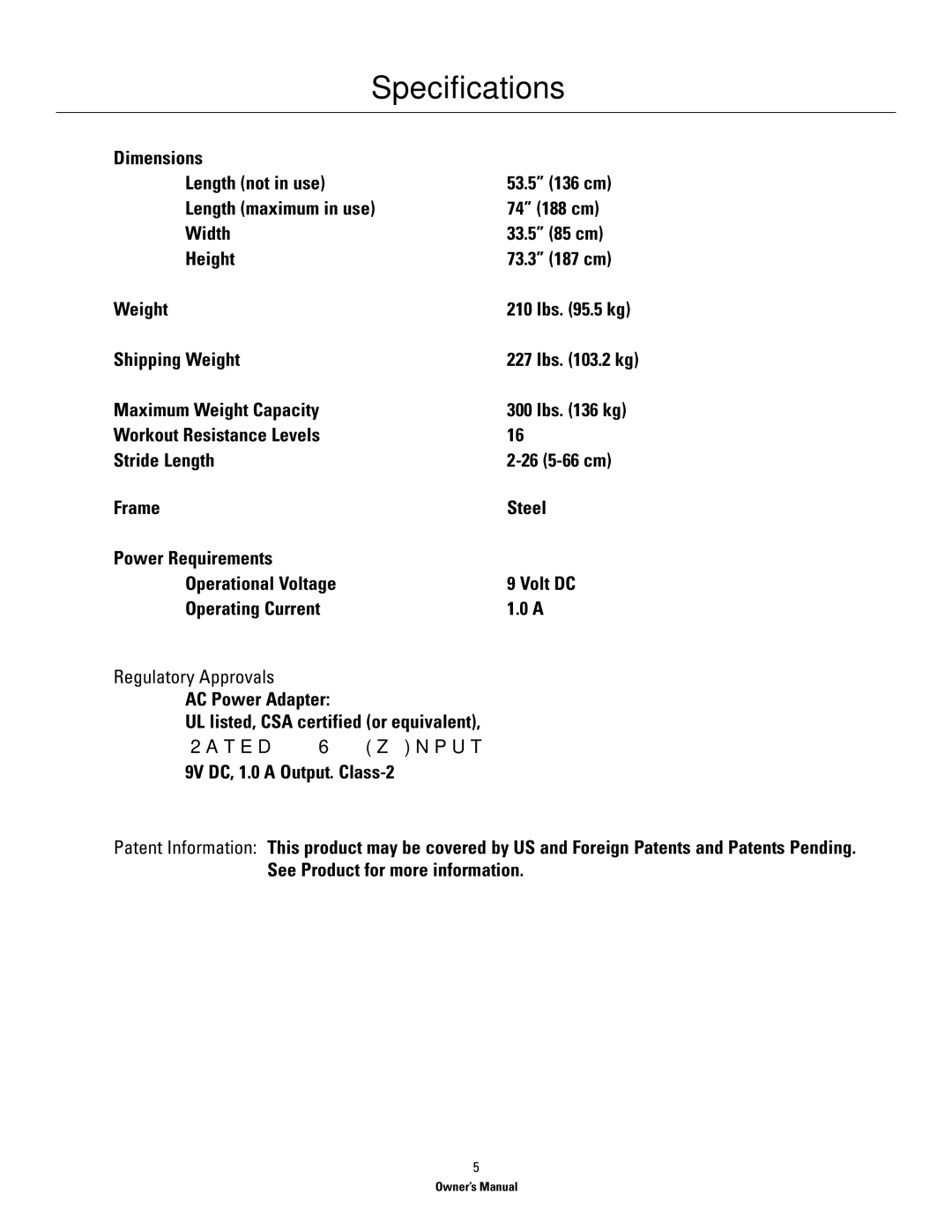 Schwinn 460 manual Specifications, Lbs kg 