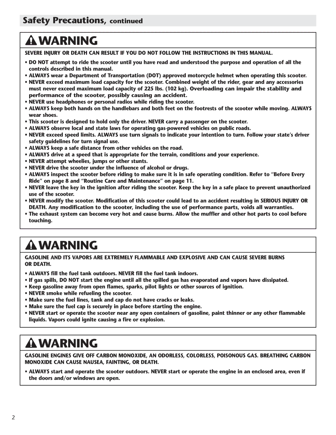 Schwinn Motor Scooters 50CA06PK manual Safety Precautions 