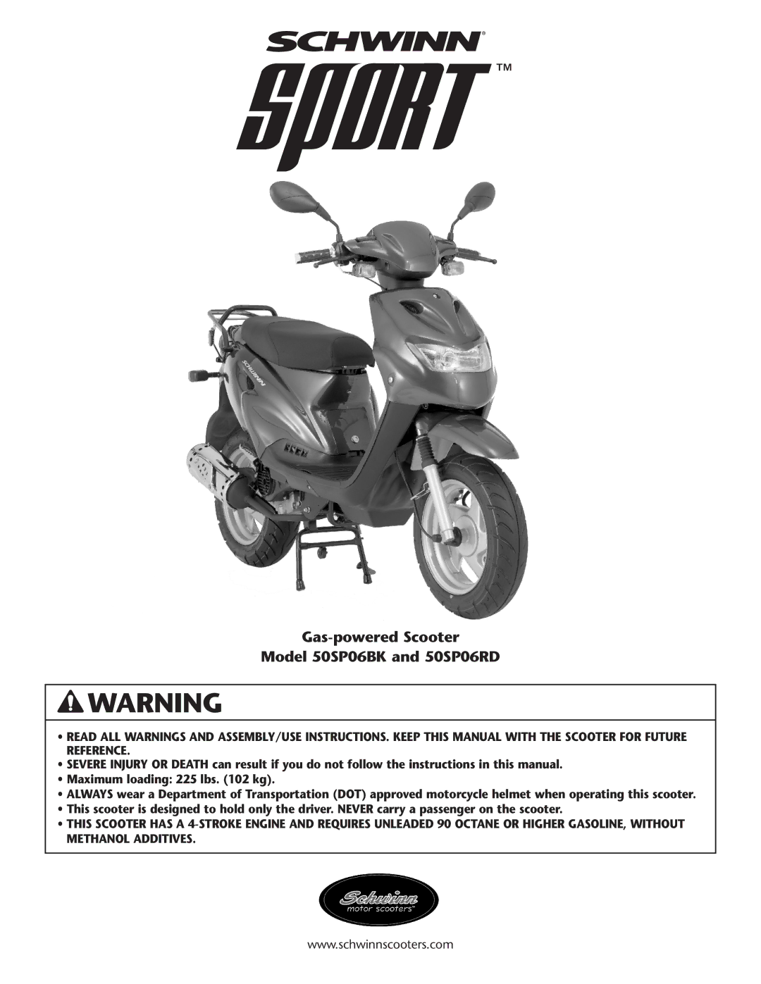 Schwinn Motor Scooters manual Gas-powered Scooter Model 50SP06BK and 50SP06RD 