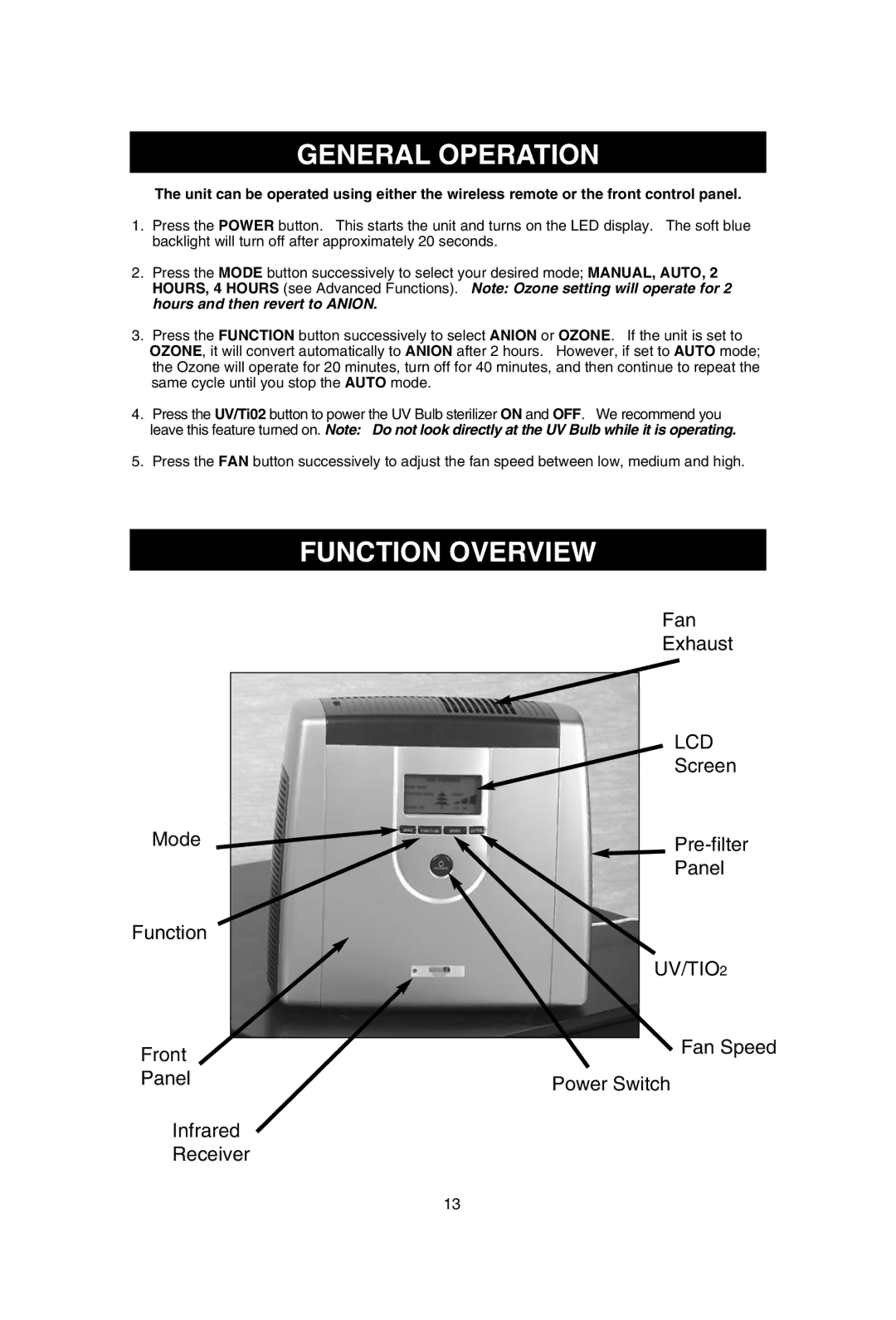 SCI Scandicrafts A2840/R manual General Operation, Function Overview 