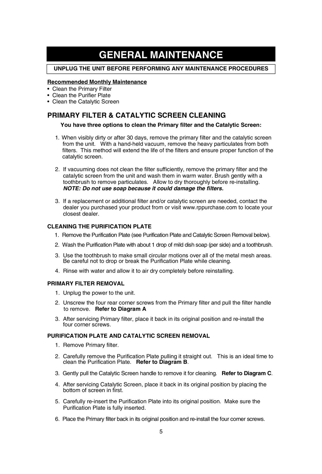 SCI Scandicrafts A2840/R manual General Maintenance, Recommended Monthly Maintenance 