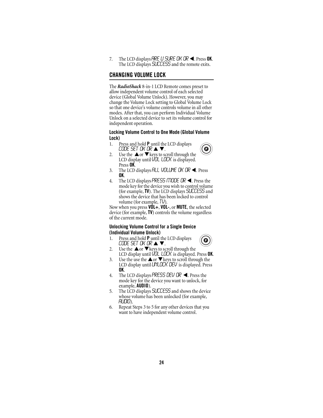 Scientific Atlanta 15-100 manual Changing Volume Lock, Locking Volume Control to One Mode Global Volume Lock 