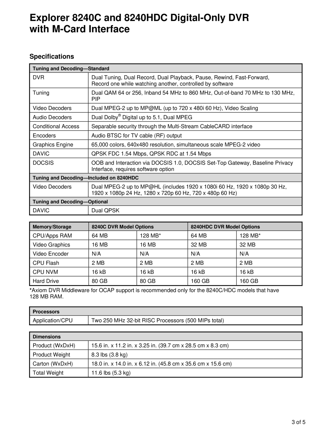 Scientific Atlanta 8240C, 8240HDC manual Specifications 