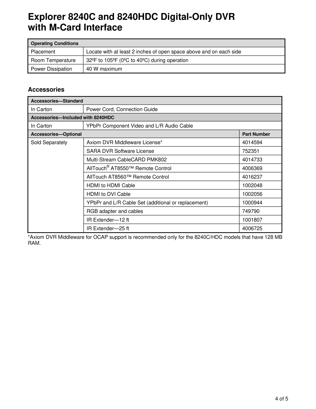 Scientific Atlanta 8240HDC, 8240C manual Accessories 