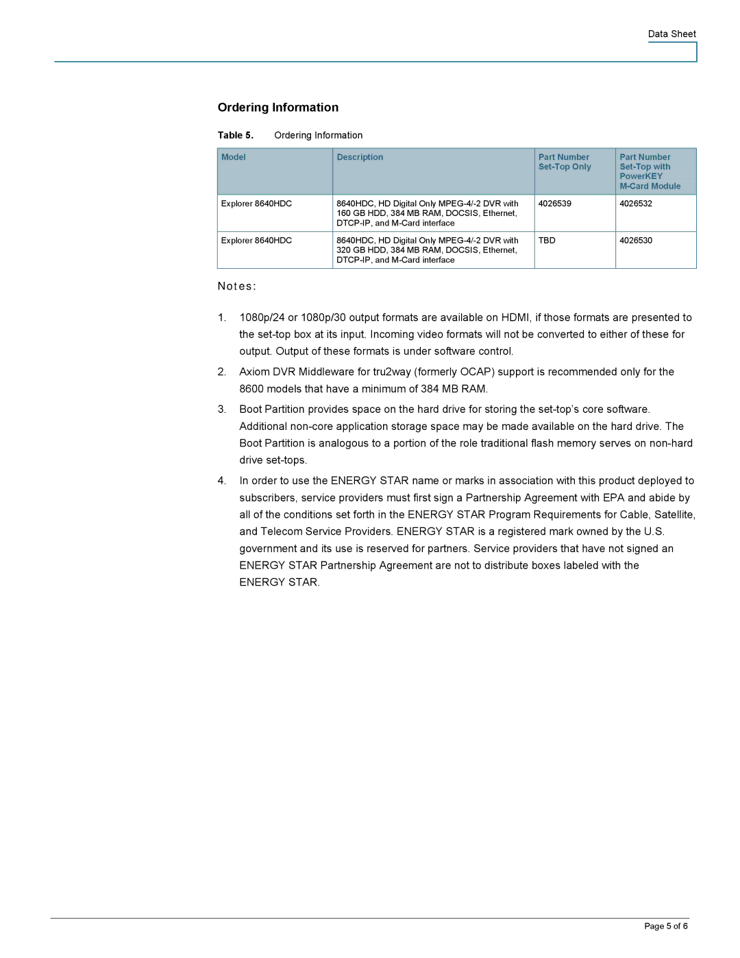 Scientific Atlanta 8640HDC manual Ordering Information, Tbd 