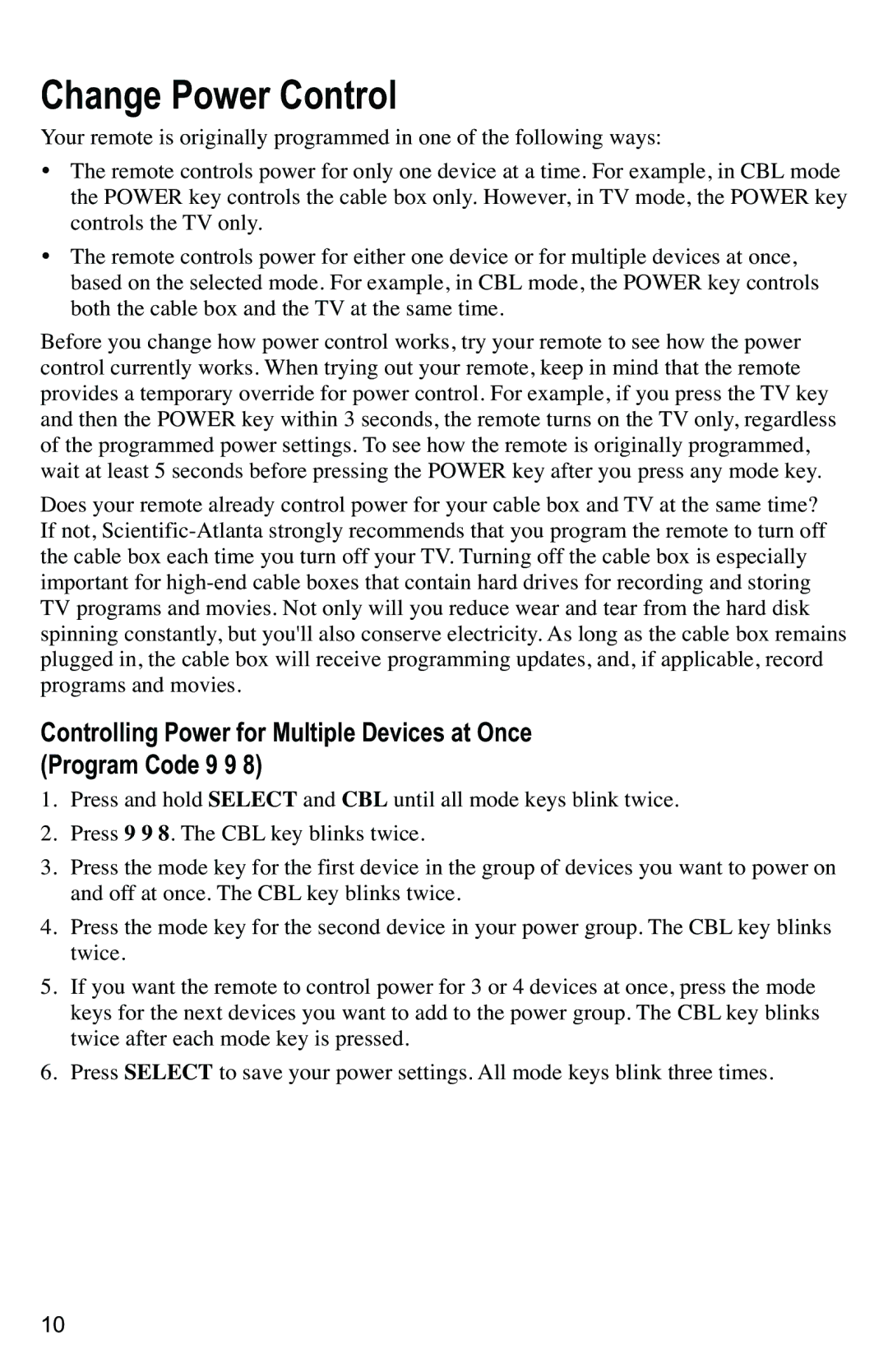 Scientific Atlanta AT8400 manual Change Power Control 