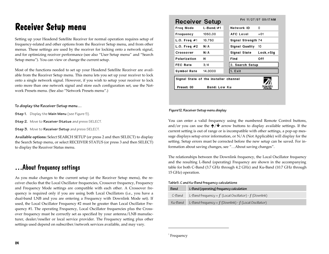 Scientific Atlanta D9225 manual 5HFHLYHU6HWXSPHQX, ReceiverSetupmenudisplay 