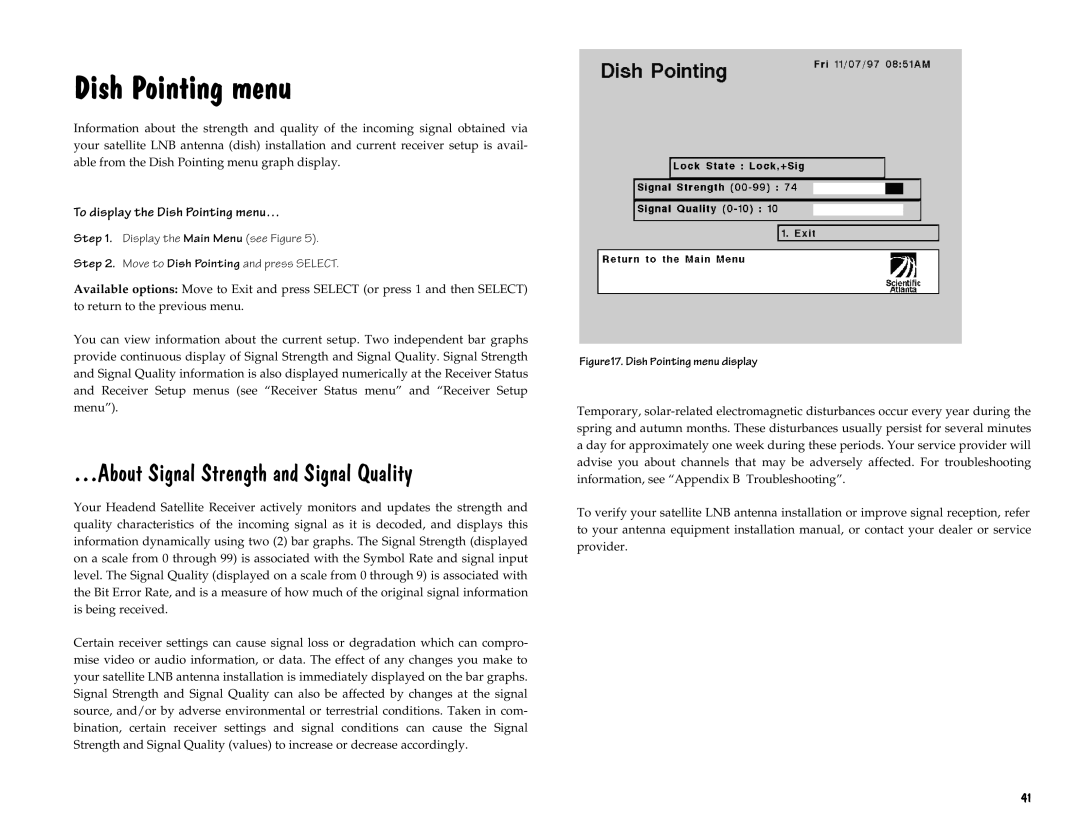 Scientific Atlanta D9225 manual DishPointingmenudisplay 