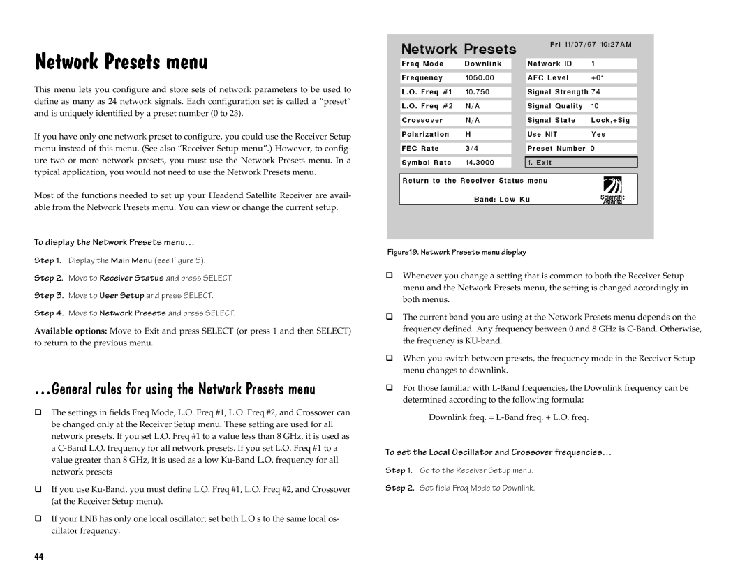 Scientific Atlanta D9225 manual «*HQHUDOUXOHVIRUXVLQJWKH1HWZRUN3UHVHWVPHQX 