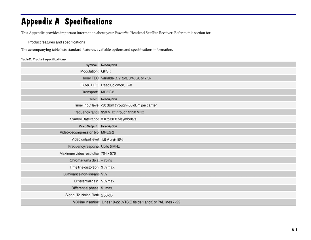 Scientific Atlanta D9225 manual TuneriputTunrleve, MPEG2, Specifications 