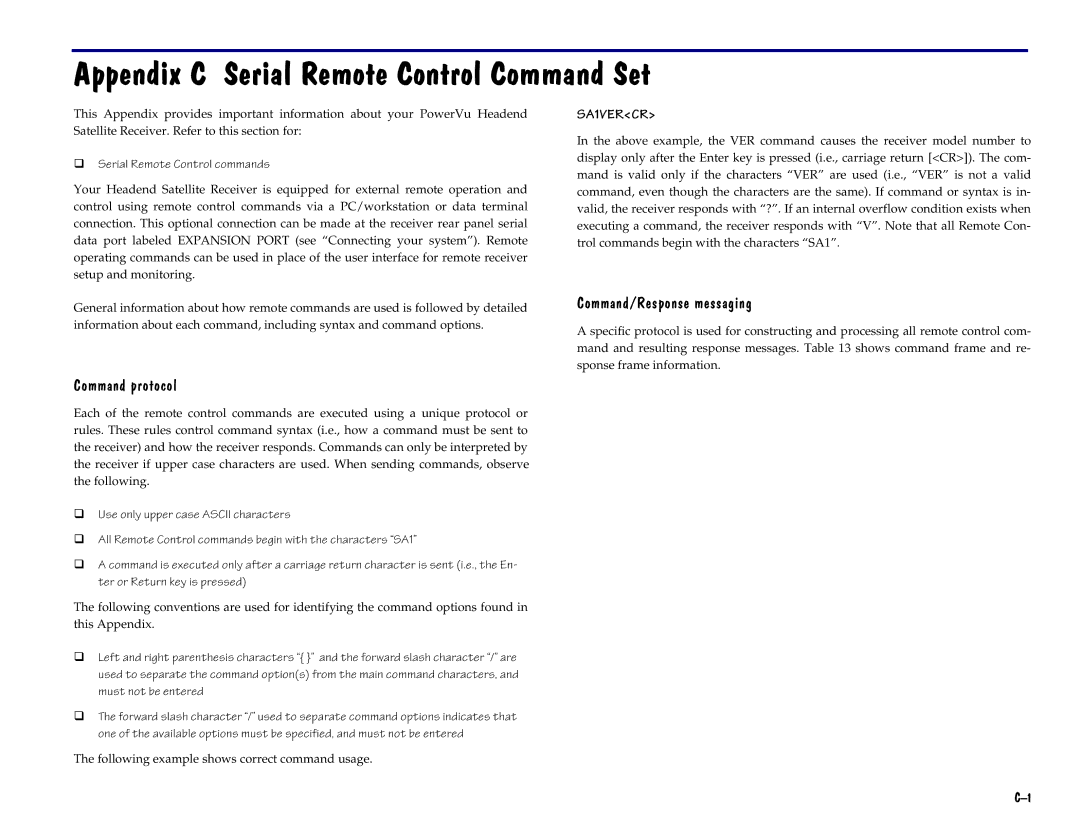 Scientific Atlanta D9225 RPPDQG5HVSRQVHPHVVDJLQJ, Rules. Th se Les Ontr l, Following example shows correct command usage 