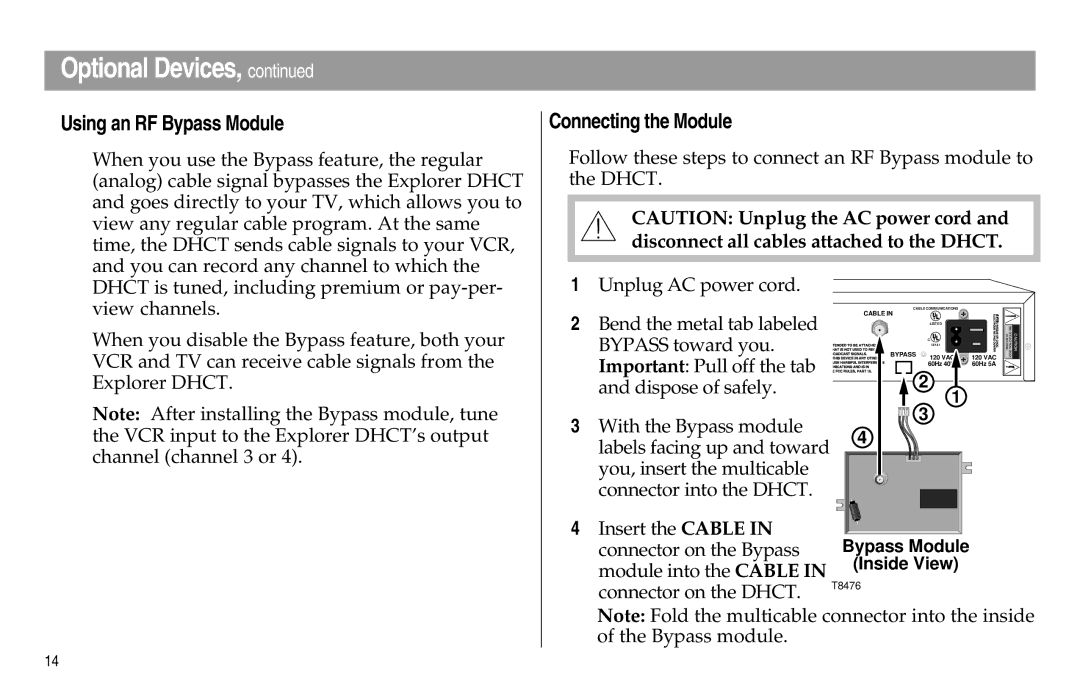 Scientific Atlanta Digital Home Communications Terminal manual Using an RF Bypass Module, Connecting the Module 