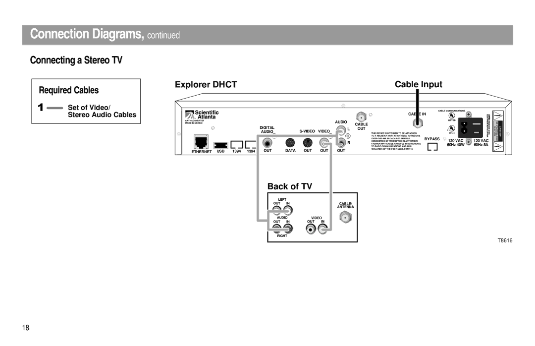 Scientific Atlanta Digital Home Communications Terminal manual Connecting a Stereo TV 