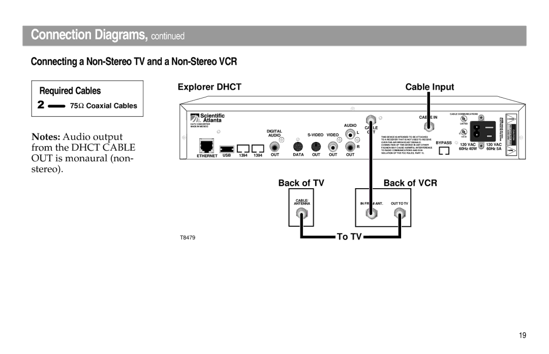 Scientific Atlanta Digital Home Communications Terminal manual Connecting a Non-Stereo TV and a Non-Stereo VCR 