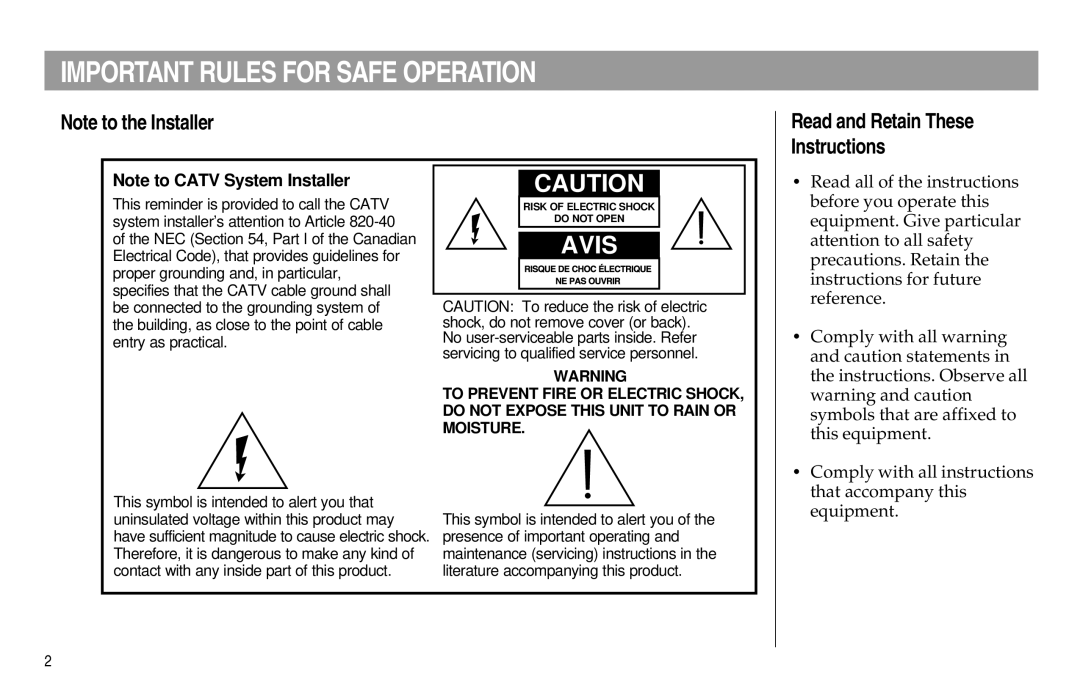 Scientific Atlanta Digital Home Communications Terminal manual Important Rules for Safe Operation 