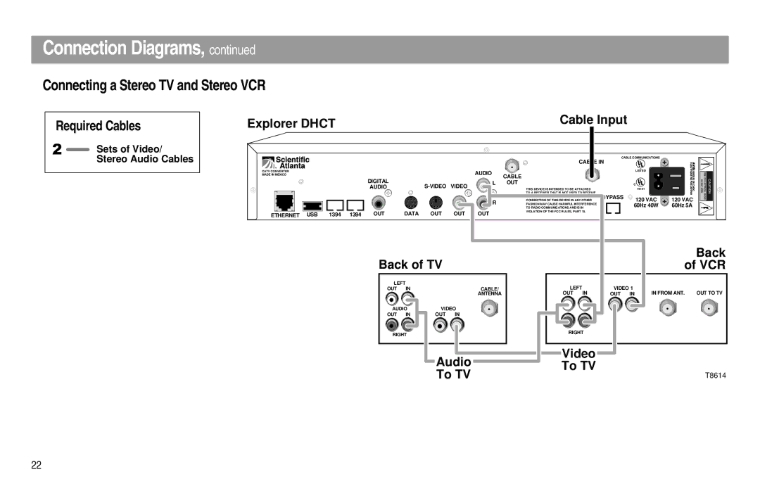 Scientific Atlanta Digital Home Communications Terminal Connecting a Stereo TV and Stereo VCR, Audio To TV Cable Input 