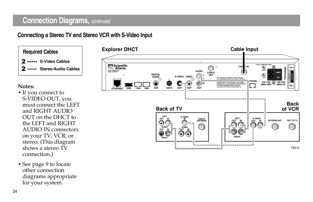 Scientific Atlanta Digital Home Communications Terminal manual Connecting a Stereo TV and Stereo VCR with S-Video Input 