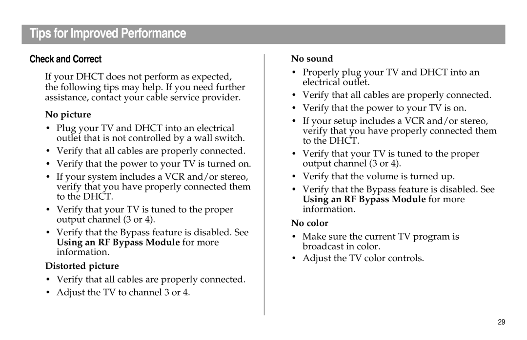 Scientific Atlanta Digital Home Communications Terminal manual Tips for Improved Performance, Check and Correct 