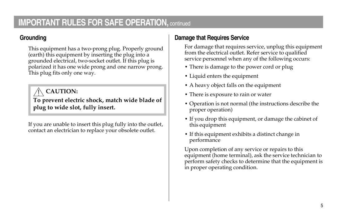 Scientific Atlanta Digital Home Communications Terminal manual Grounding, Damage that Requires Service 