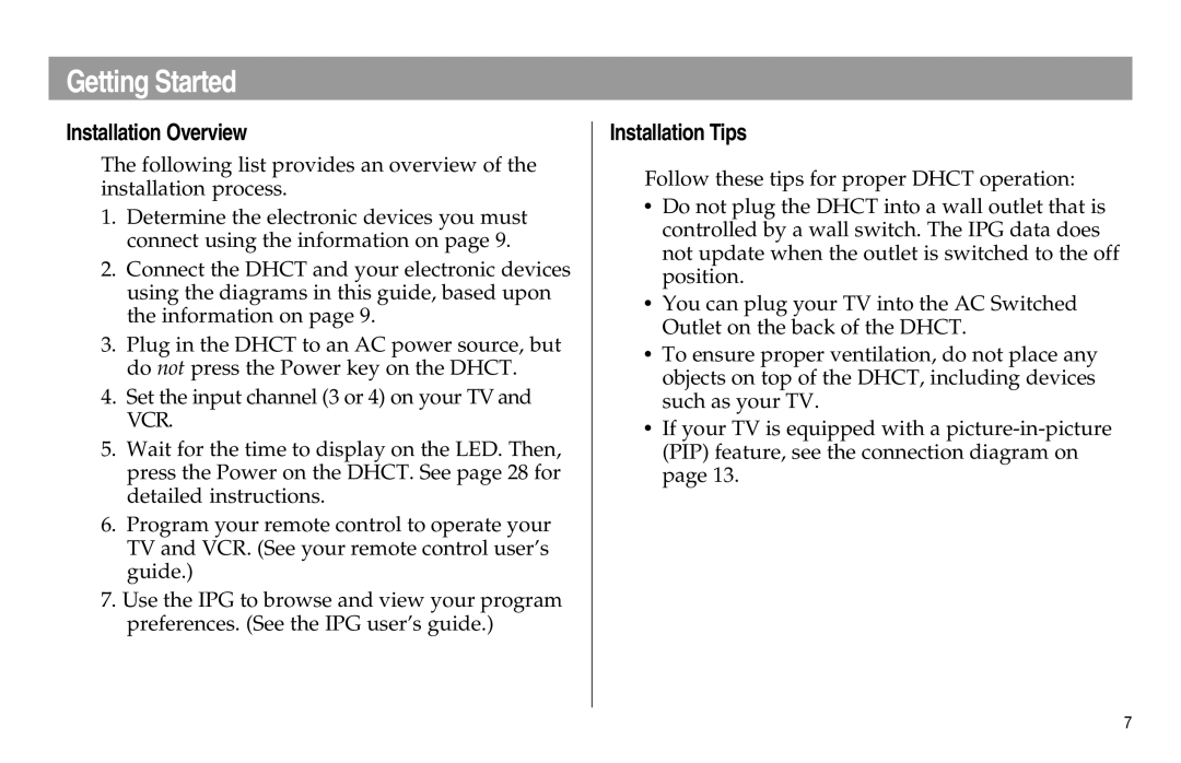 Scientific Atlanta Digital Home Communications Terminal manual Getting Started, Installation Overview, Installation Tips 