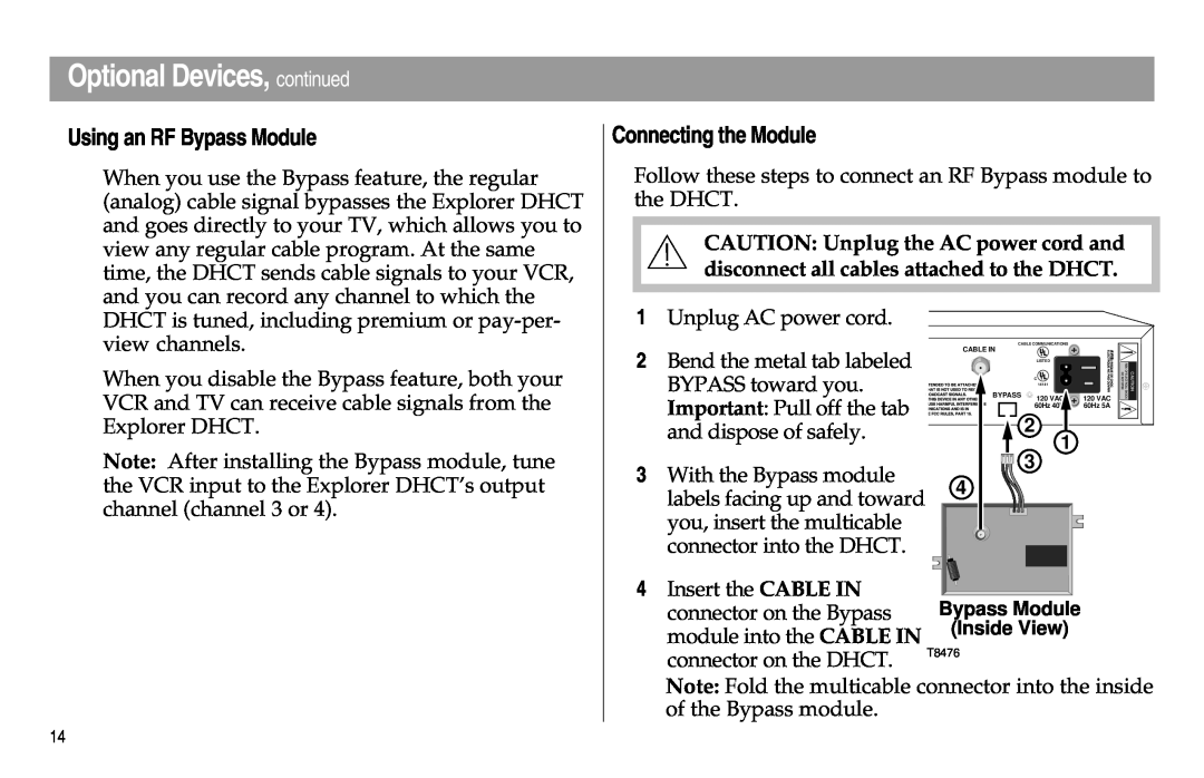 Scientific Atlanta Digital Home Communications Terminal manual Using an RF Bypass Module, Connecting the Module 