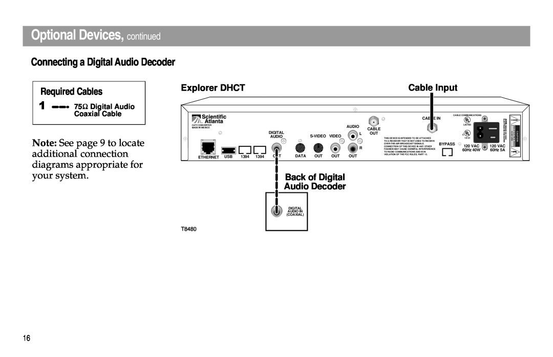 Scientific Atlanta Digital Home Communications Terminal Connecting a Digital Audio Decoder, Optional Devices, continued 