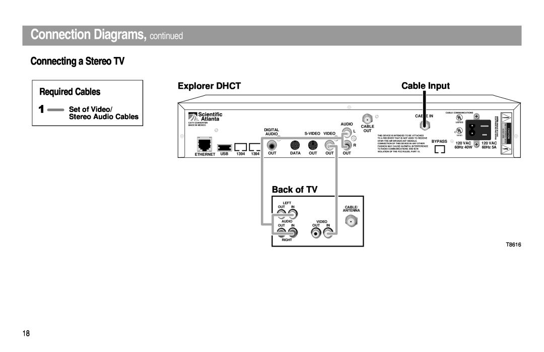 Scientific Atlanta Digital Home Communications Terminal Connection Diagrams, continued, Connecting a Stereo TV, Back of TV 