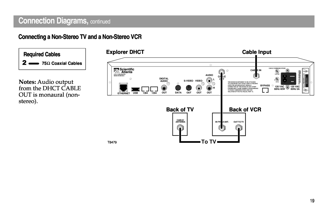 Scientific Atlanta Digital Home Communications Terminal Connecting a Non-StereoTV and a Non-StereoVCR, Required Cables 