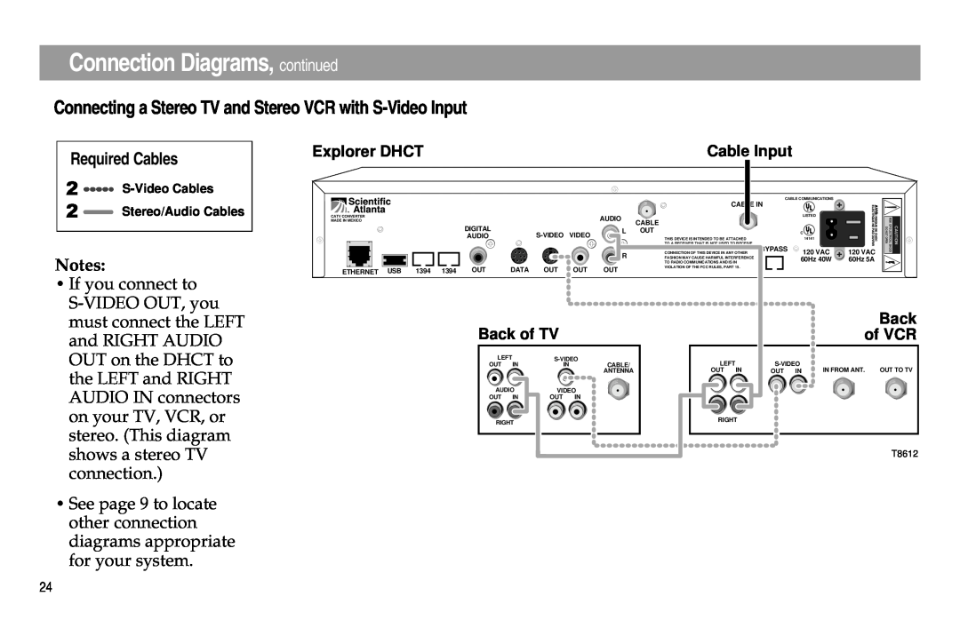 Scientific Atlanta Digital Home Communications Terminal manual Connection Diagrams, continued, Required Cables, T8612 