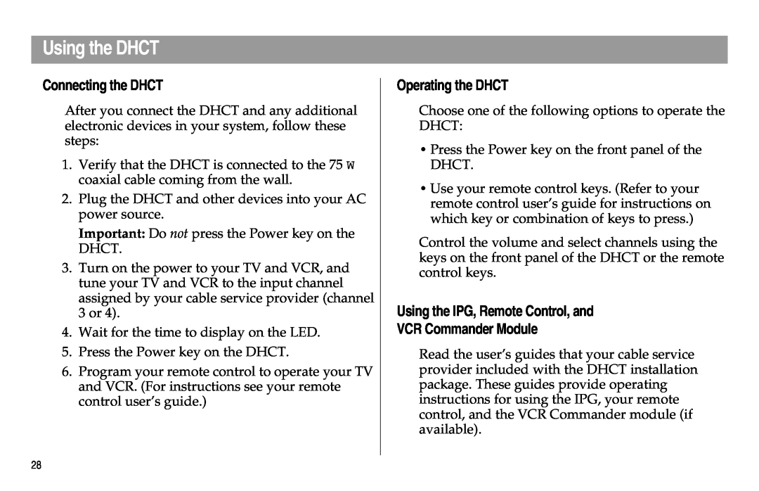 Scientific Atlanta Digital Home Communications Terminal manual Using the DHCT, Connecting the DHCT, Operating the DHCT 